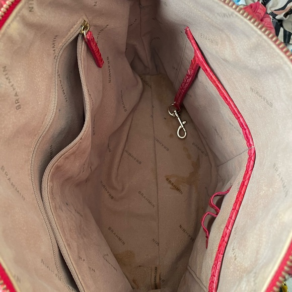 Brahmin Leather Signature Crocodile Embossed Red Leather Satchel - Picture 8 of 9